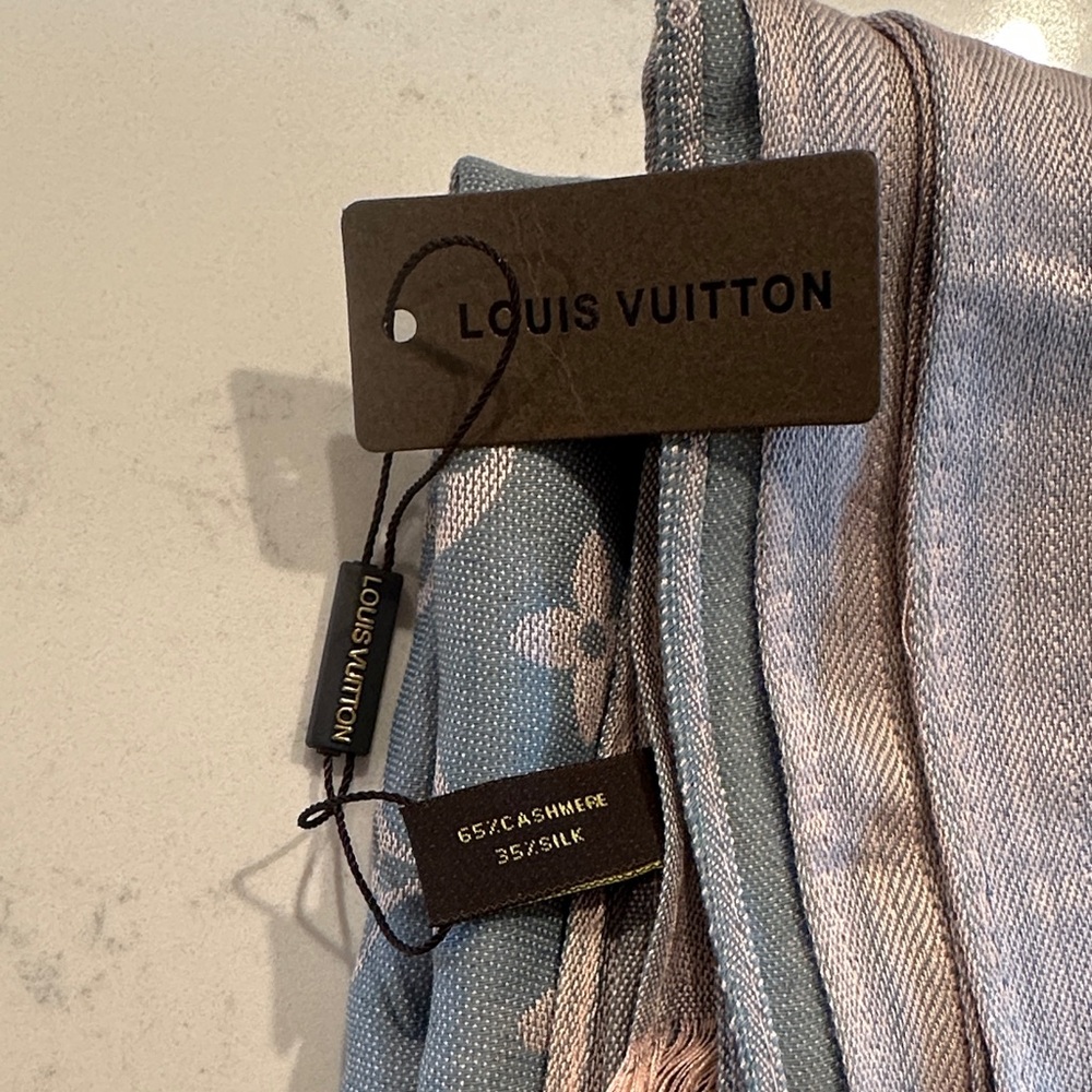 Louis Vuitton Floral Blue and Gray Pashmina